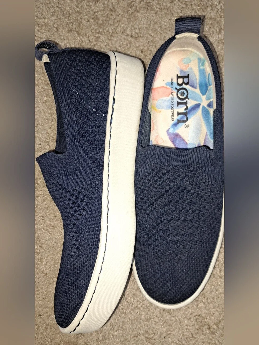 Ladies Born Shoes Navy Blue Knit Slip On Platform Casual Comfort Sneakers Size 7
